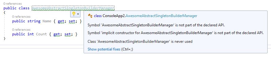 Roslyn suggest that you should add the members to the API